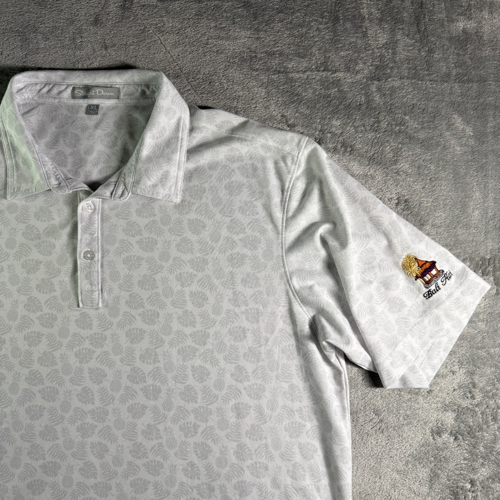 Straight Down Bali Hai Tropical Leaf Aop Performance Polo Shirt Mens Xl White